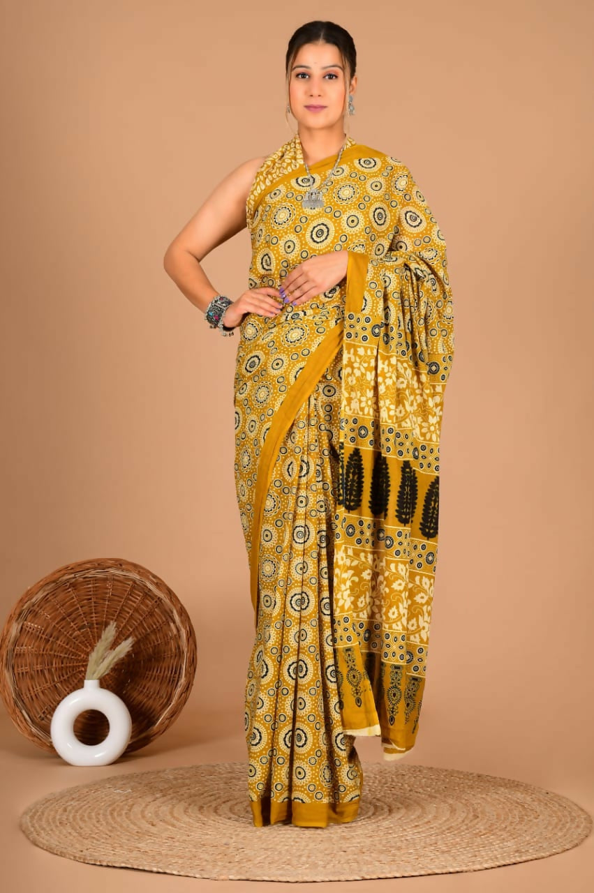 Exclusive Collection Yellow Beautiful Mulmul Cotton Saree - Swadesiicart