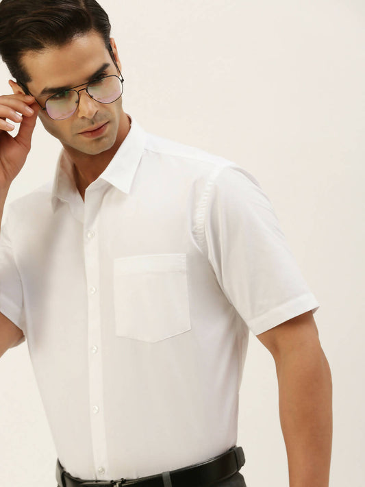 Ramraj Cotton Mens Half Sleeve Formal 100 % Cotton White Shirt | Swadesiicart