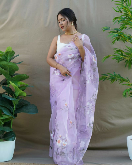 Vamsee Menka Purple Organza Saree - Swadesiicart