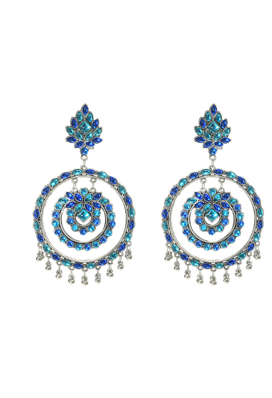 Mominos Fashion Johar Kamal Women's Blue Kundan Circles Earrings - Mominos Fashion