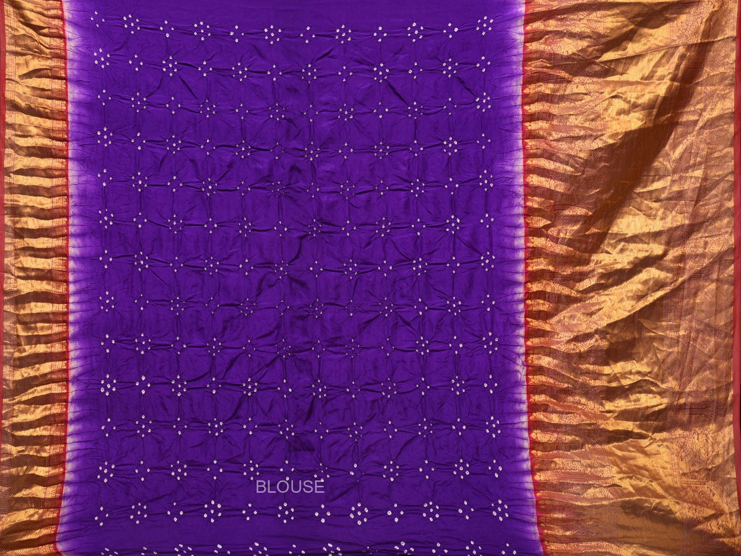 Purple Bandhani Kanchipuram Silk Handloom Saree with Pallu and Border Design - Global Threads | Swadesiicart