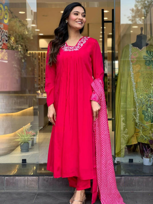 Partywear Designer Viscose Silk With Lining Red Stitched Suit With Dupatta - Tanisha | Swadesiicart