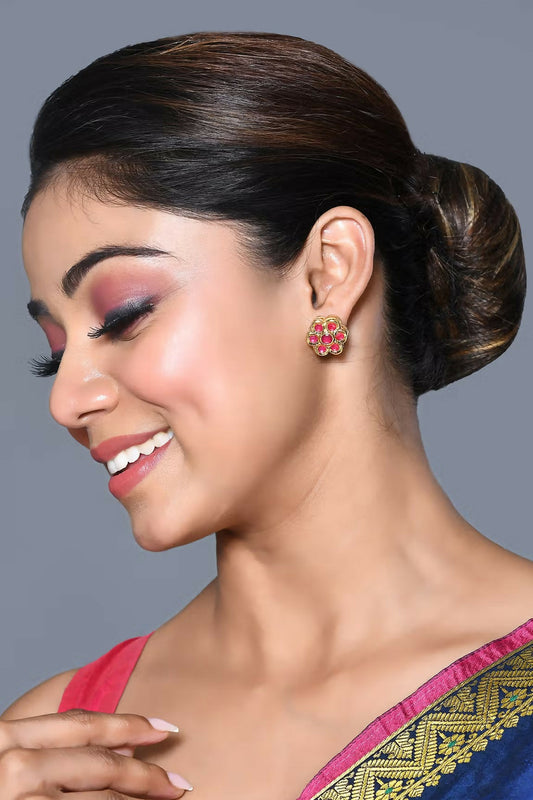 Joban Fashion Women Kundan , Brass And Ruby Stone Ruby Earrings