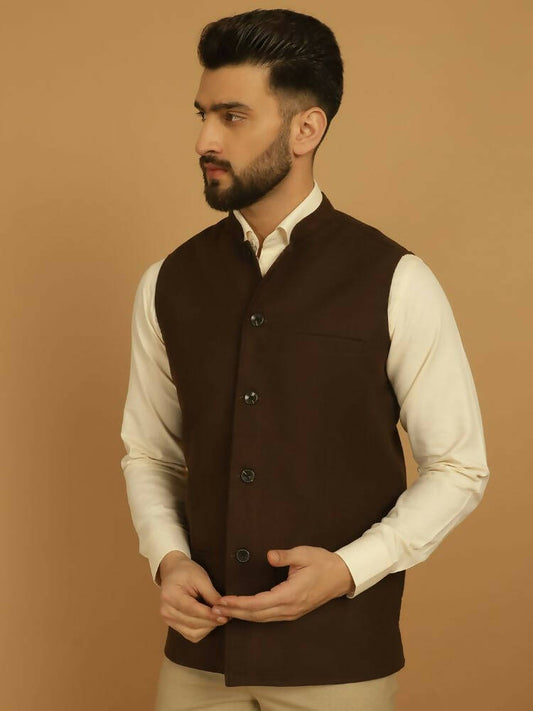 Even Apparels Pure Wool Nehru Jacket - Brown | Swadesiicart
