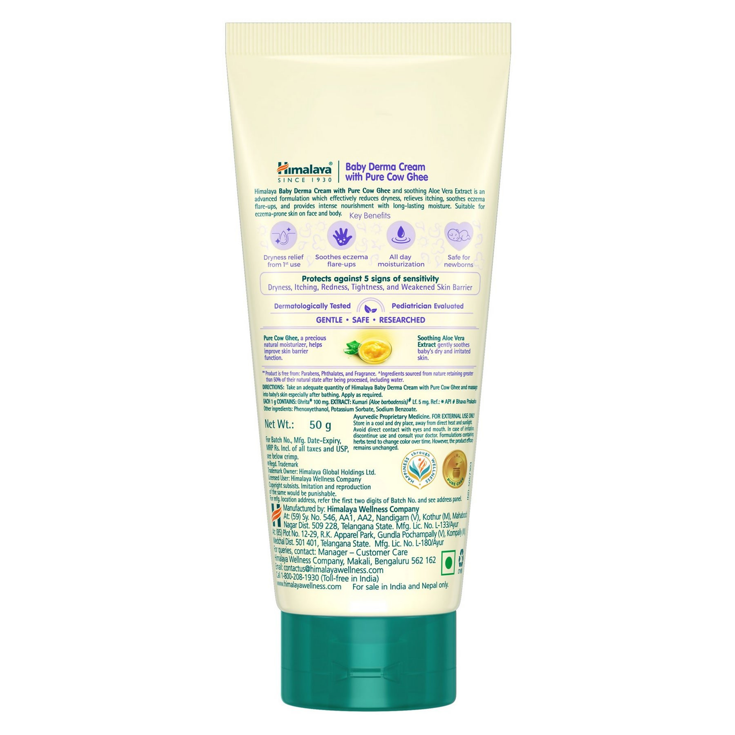 Himalaya Baby Derma Cream with Pure Cow Ghee | Ayurvedic Moisturizer for Dry & Sensitive Baby Skin - Swadesiicart