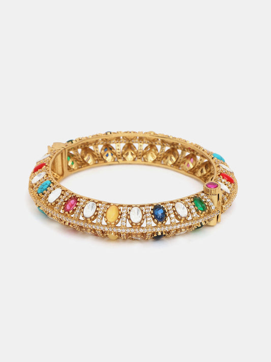 Ruby Raang 22k Gold Polished Multi Kundan Bracelet | Swadesiicart