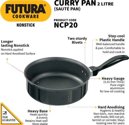Hawkins Futura Non-stick Curry Pan Saute Pan 20 cm Diameter 2 L (NCP20) - Swadesiicart
