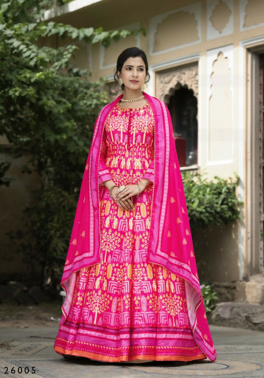 Wedding Designer Pink Soft Dola Silk Anarkali suit with Dupatta - Samanta - Swadesiicart