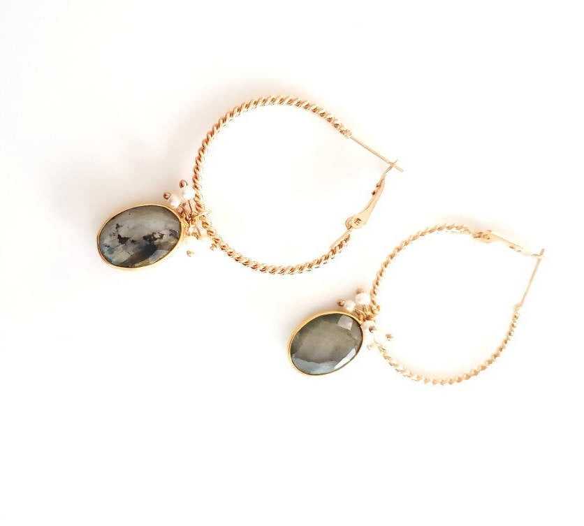 Bling Accessories Labrodite Natural Stone Hoop Earrings | Swadesiicart