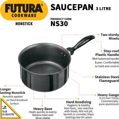 Hawkins Futura Non-stick Sauce Pan 20 cm Diameter 3 L (NS30) - Swadesiicart