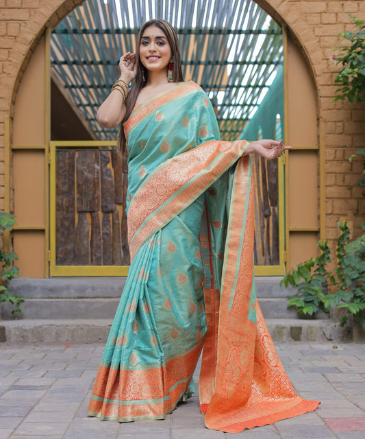 Vamsee Madhavi Sea Green Soft Silk Saree - Swadesiicart