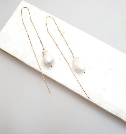 Bling Accessories Baroque Pearl Fine Chain Drop Earrings | Swadesiicart