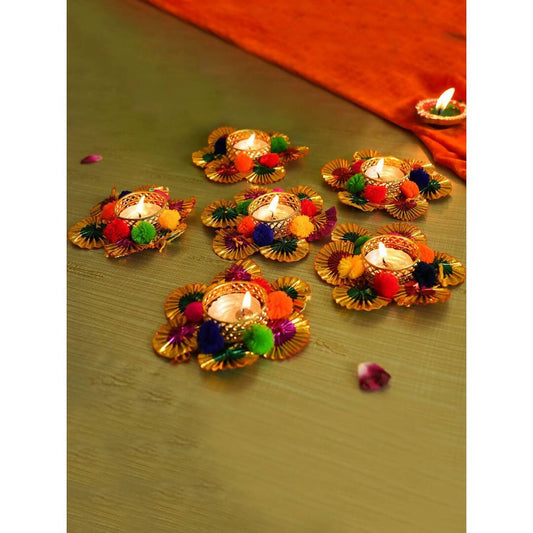Tied Ribbons Multi Set of 6 Diwali Decoartion Flower Tealight Candle Holder | Swadesiicart
