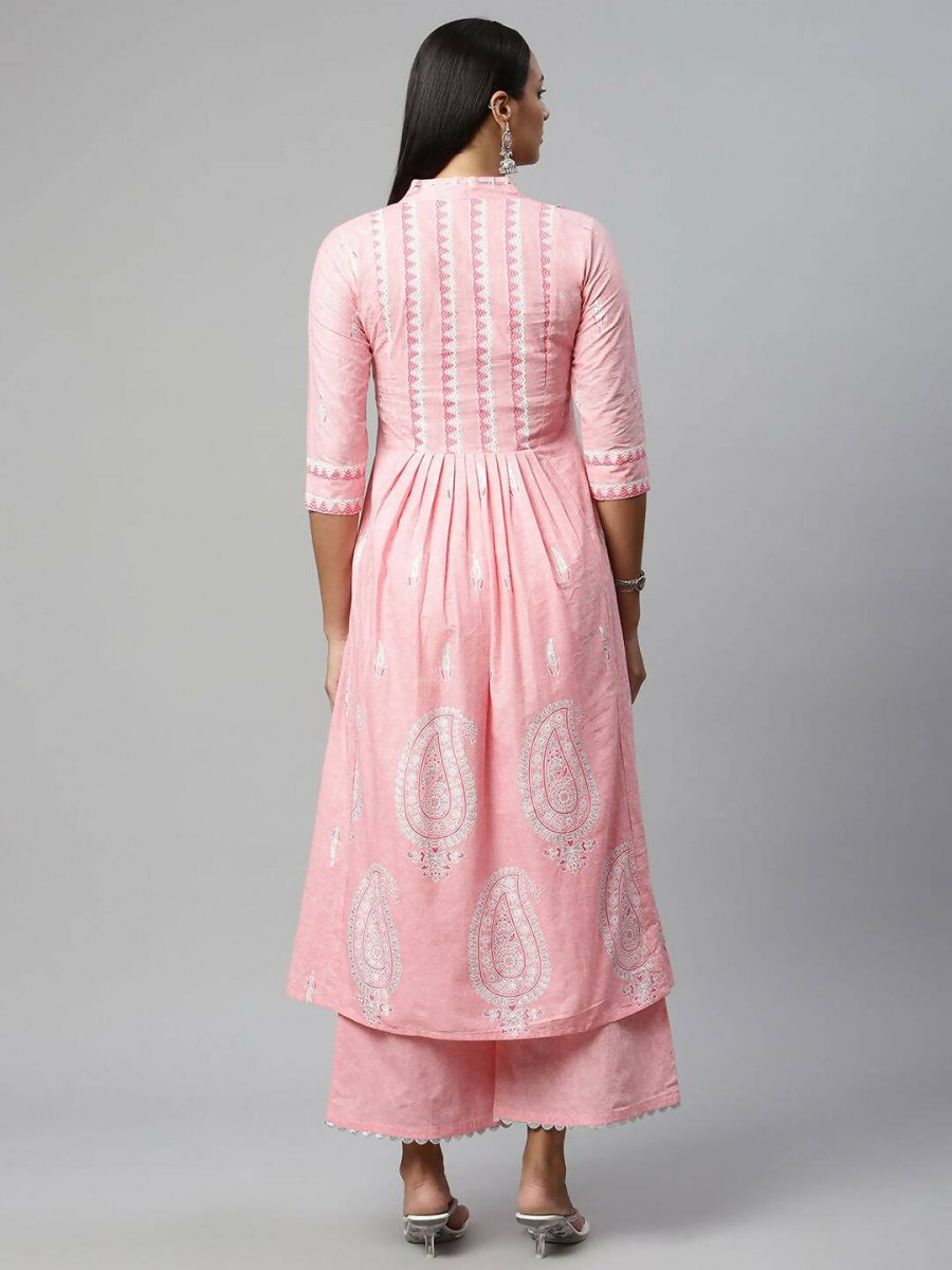 Ahalyaa Womens Pink Pure Cotton Printed Kurta Palazzo Set | Swadesiicart