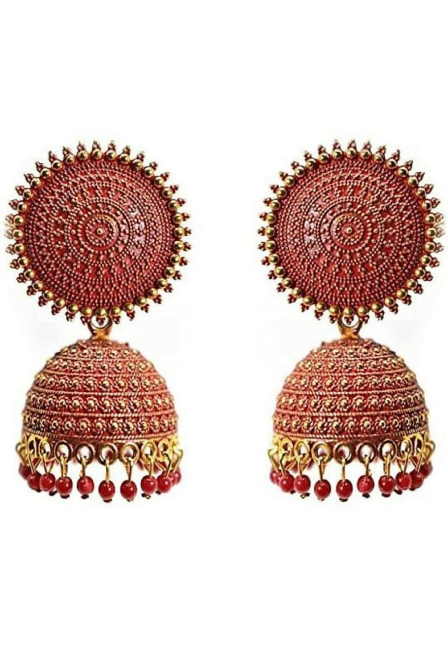 Mominos Fashion Joharkamal Gold-Polished Meenakari Jhumkas For Women & Girls (Red) - Mominos Fashion