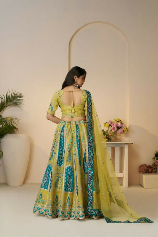 Kesar Fab Yellow Banarasi Silk Embroidered Lehenga | Swadesiicart