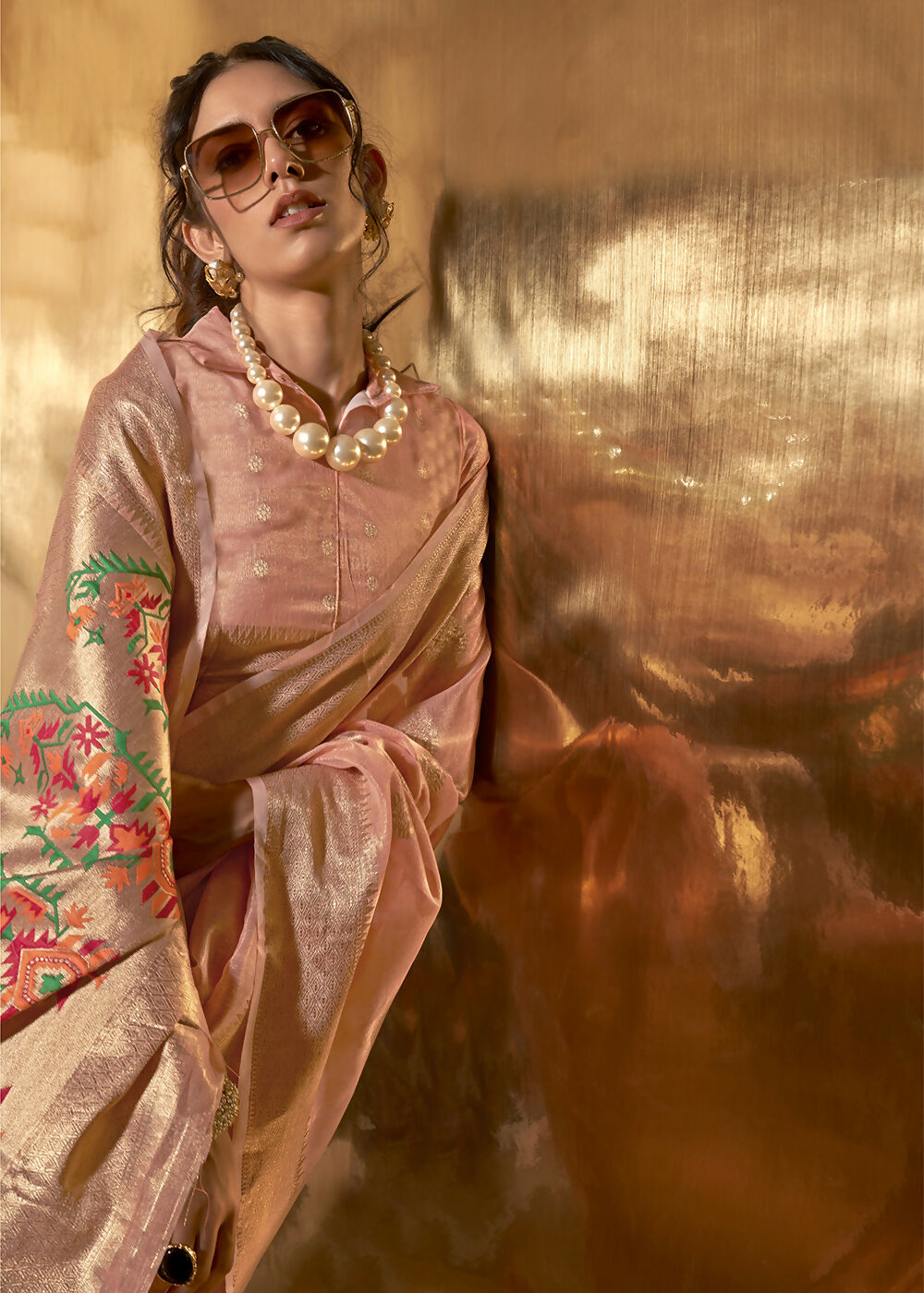 Peach Handwoven Tissue Fabric Festive & Party Style Saree - Emponline | Swadesiicart