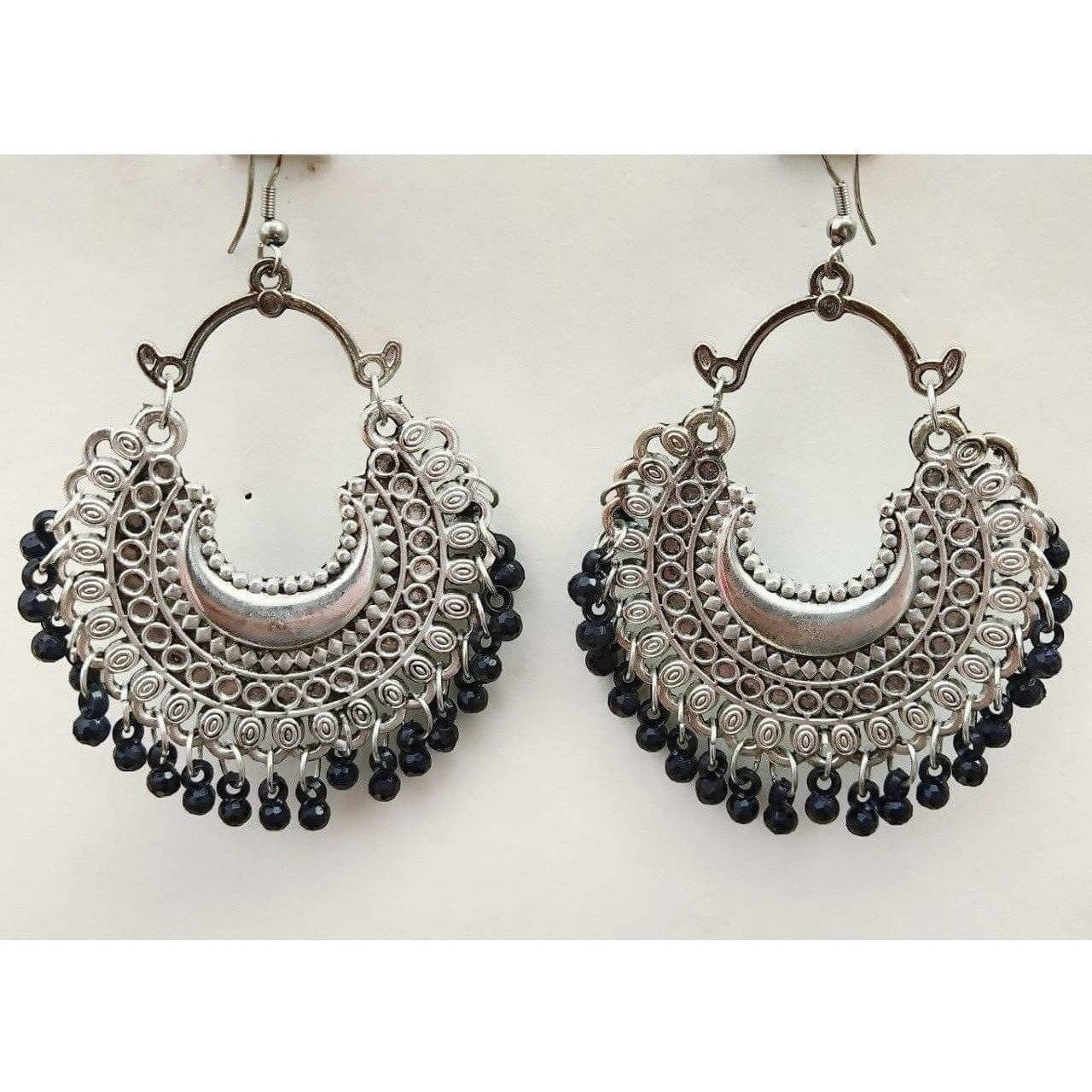 MS Fashion India Half Moon Shape Party Wear Silver Color Black Color Glass Pearls Earrings | Swadesiicart