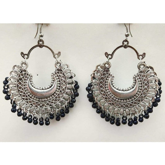 MS Fashion India Half Moon Shape Party Wear Silver Color Black Color Glass Pearls Earrings | Swadesiicart
