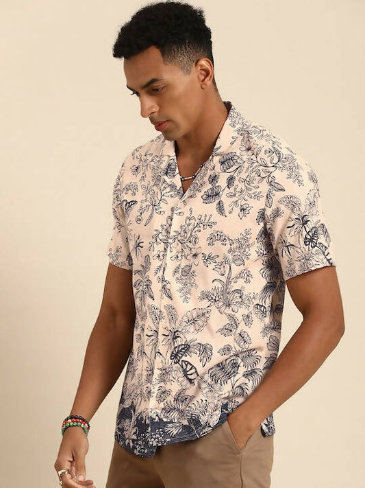 Off White Relaxed Floral Opaque Printed Casual Resort Shirt - Mahotsav | Swadesiicart
