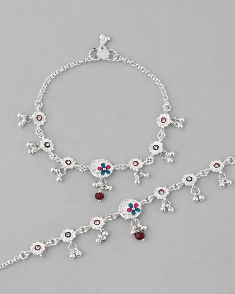 VOJ Set of 2 Stone Studded Circular Shaped Traditional Anklet - Swadesiicart