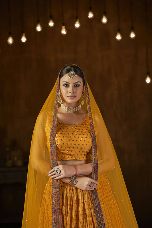 Wedding Designer Yellow Georgette Lehenga Choli - Anbazaar | Swadesiicart