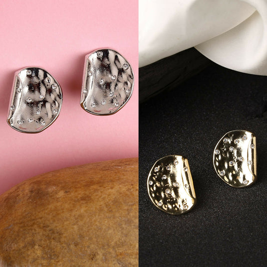 NVR Women's Set of 2 Gold & Silver Brass-Plated Artificial Stones Studded Studs Earring - NR Retail-NVR