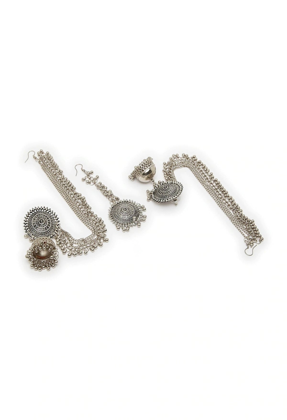 Mominos Fashion Johar Kamal Bahubali Silver Colour Earrings With Tikka