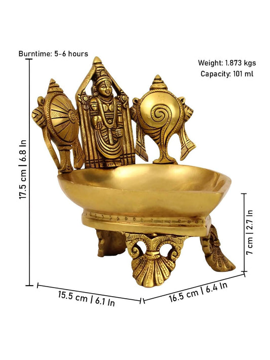 Spillbox Gold-Toned Brass Shangu Chakra Perumal Tirupathi Diya Pooja Essential | Swadesiicart