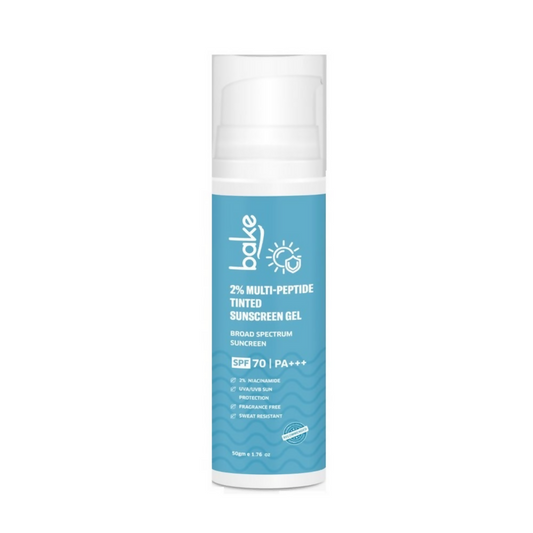 Bake 2% Multi Peptide Tinted Sunscreen Gel SPF 70 PA+++ | Swadesiicart