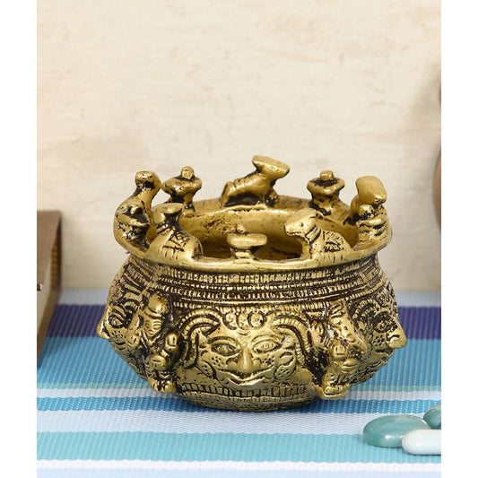 eCraftIndia Gold-Toned Handcrafted Brass Auspicious Nandi Kalash for Religious Offerings | Swadesiicart