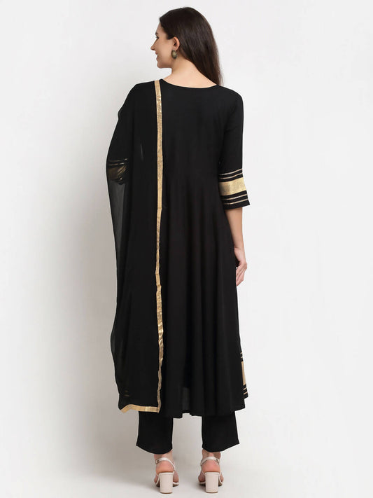 Rudra Bazaar Black Anarkali Kurti & Pyjamas With Duppata | Swadesiicart