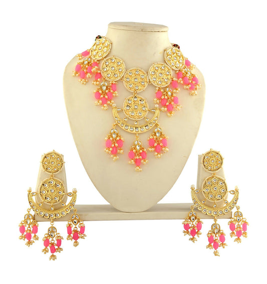 Joban Fashion Women Golden White Pink Necklace Set - Swadesiicart