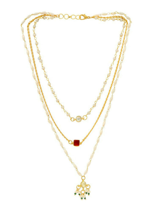 White and gold, Red Stone Kundan Necklace - Ruby Raang | Swadesiicart