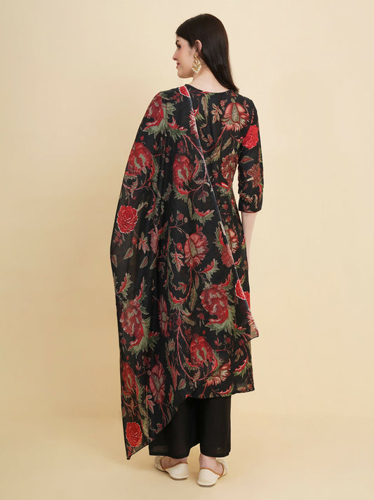 Designer Stylish black Cotton Stitched Suit With Dupatta - Tanisha | Swadesiicart