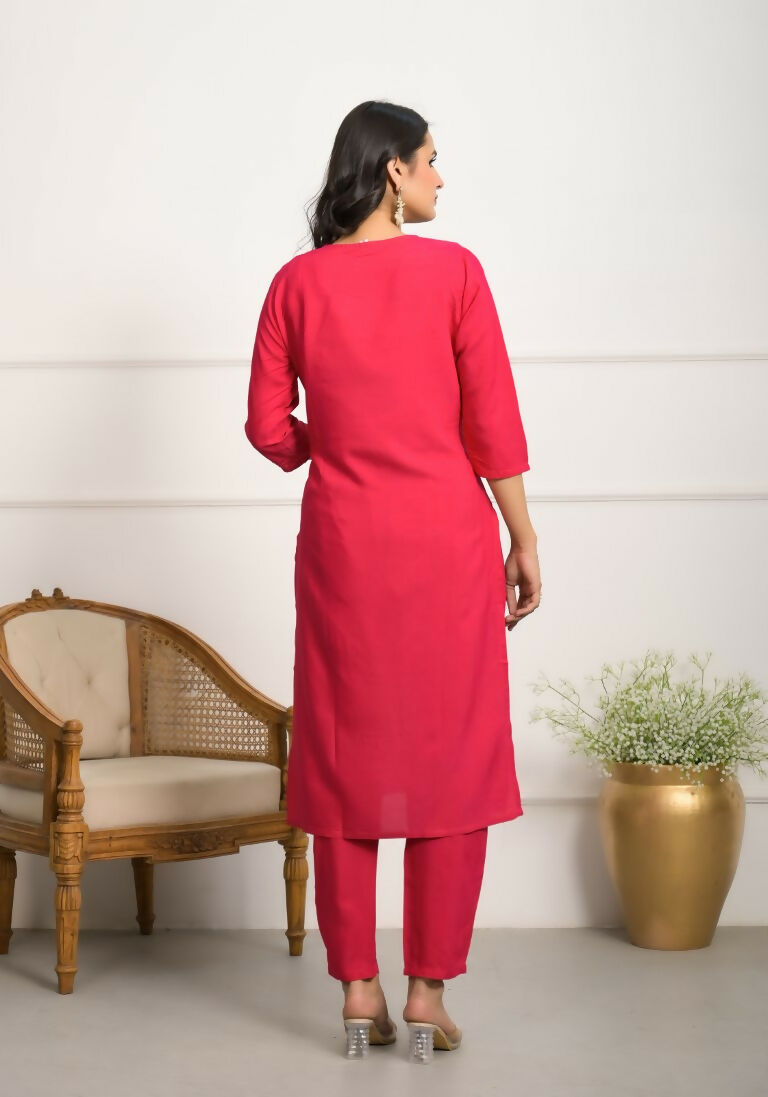 Festive Wear Ethnic Red silk viscose Stitched Suit With Dupatta - Tanisha | Swadesiicart