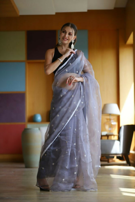 Vamsee Manbhari Purple Organza Saree - Swadesiicart