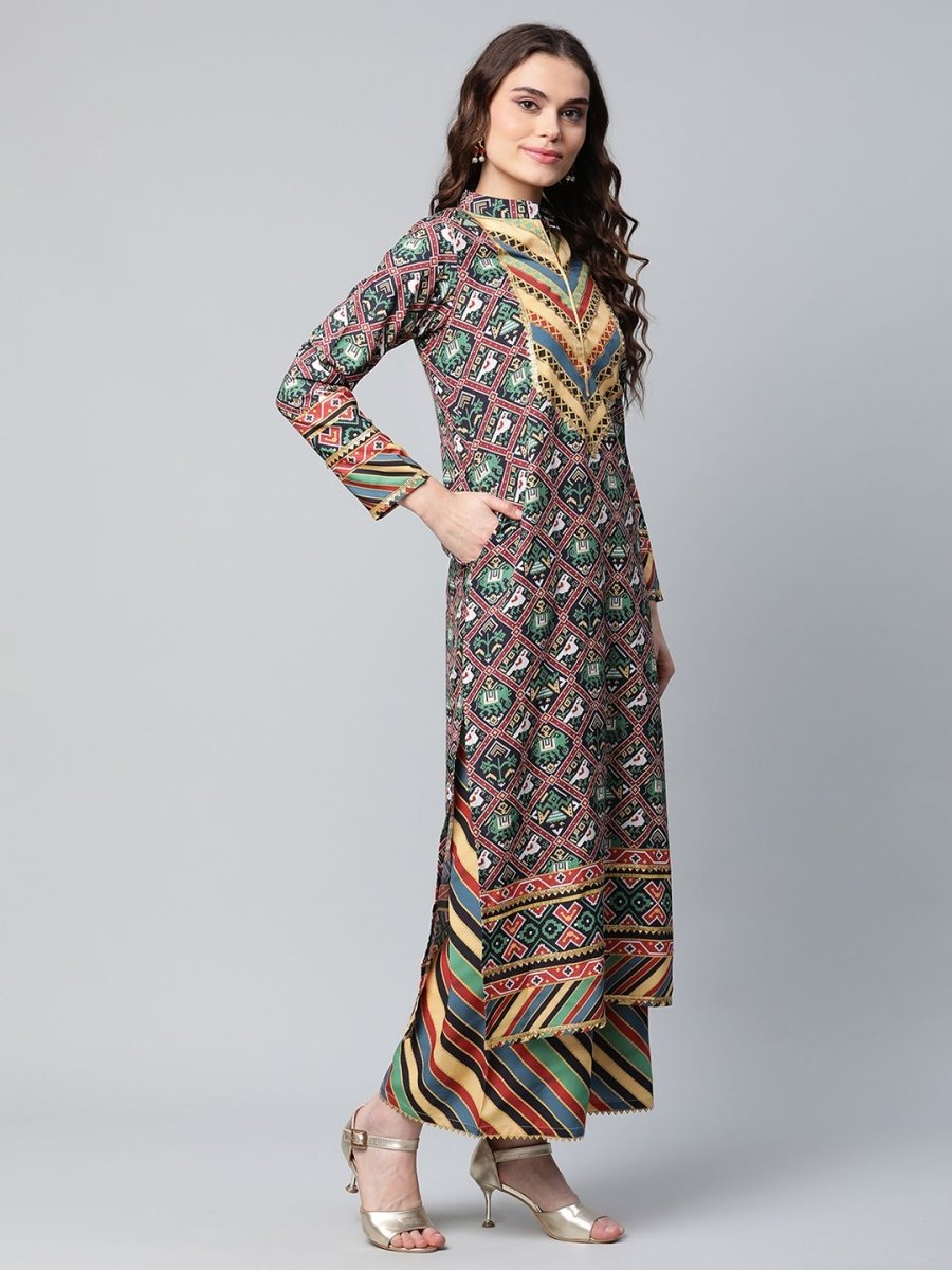 Ahalyaa Women's Multi Colour Crepe Digital Patola Printed Kurta Palazzo Set With Dupatta | Swadesiicart
