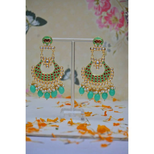 Chandbali Gold-Polished Pink Drop & Dangler Earrings For Women & Girls By House of Ree - House of Ree