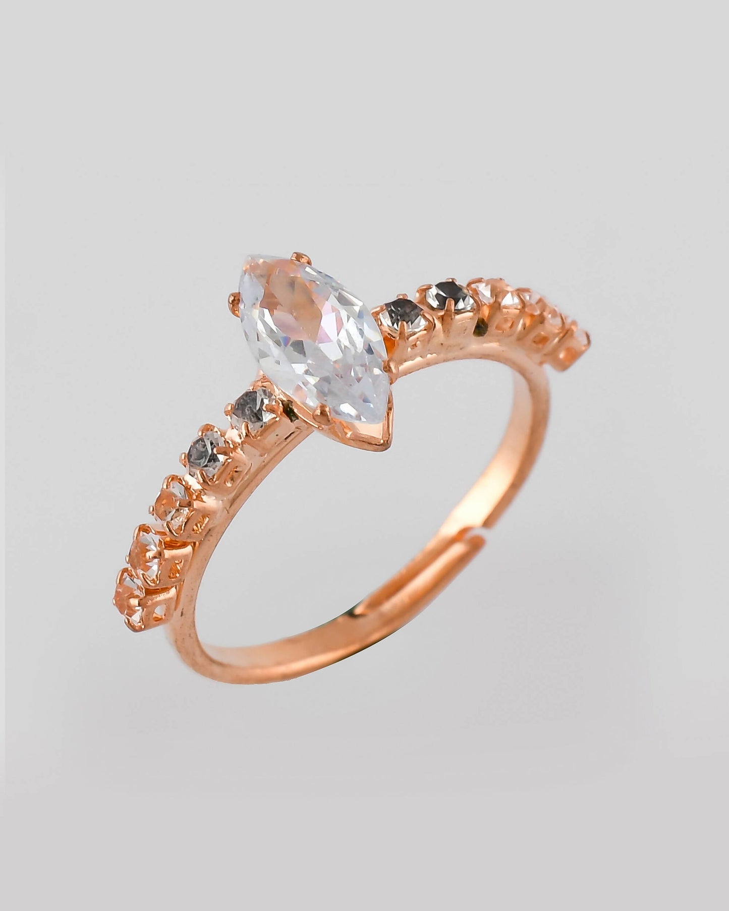 VOJ white CZ-detail Stainless Steel Cubic Zirconia Gold-Polished adjustable finger Ring | Swadesiicart
