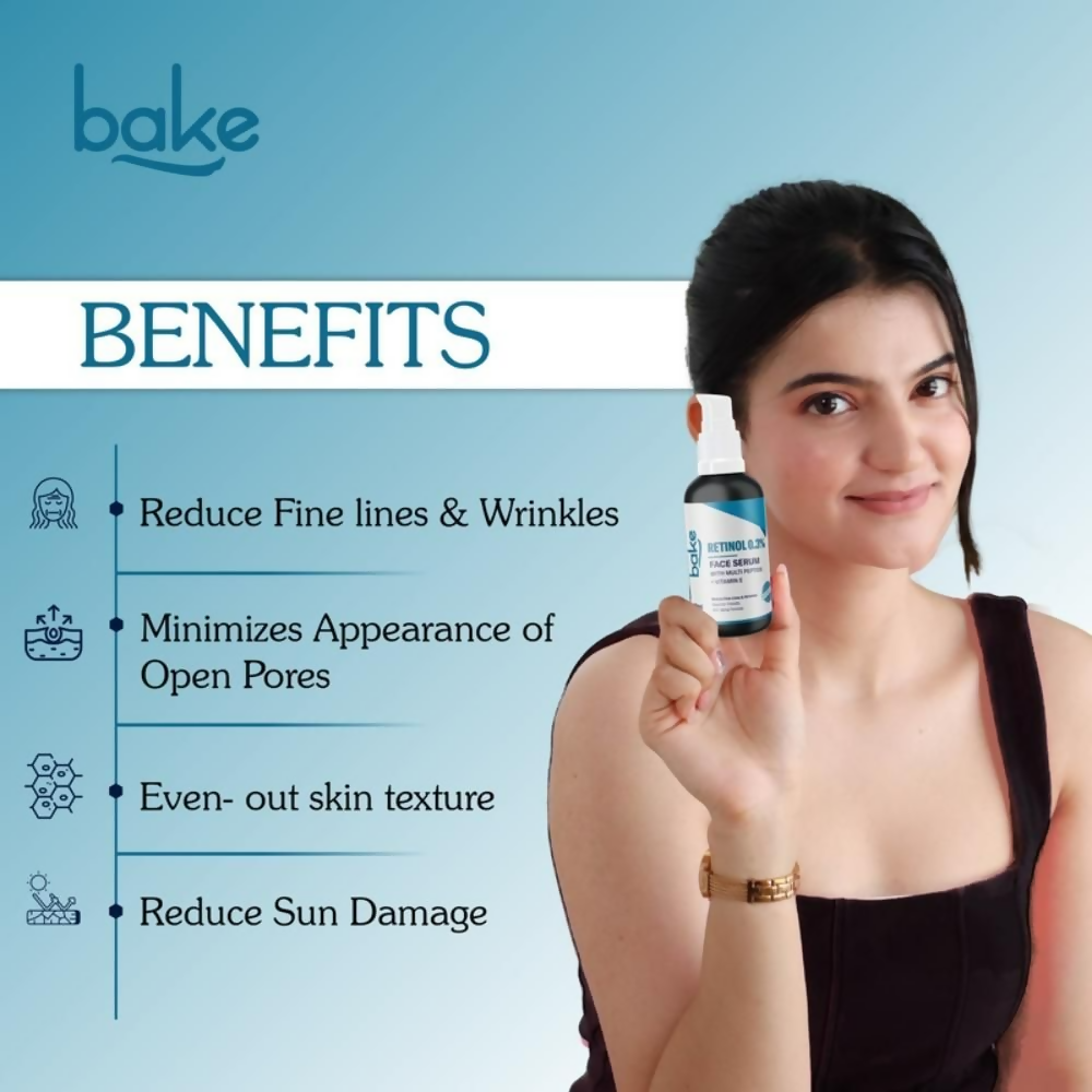 Bake 0.3% Retinol Beginner Friendly Face Serum With 2% Multi Peptide & Vitamin E | Swadesiicart