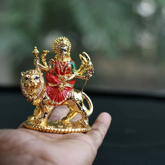 Collectible India Gold-Polished Goddess Maa Durga Sherawali Mata Idol - Swadesiicart