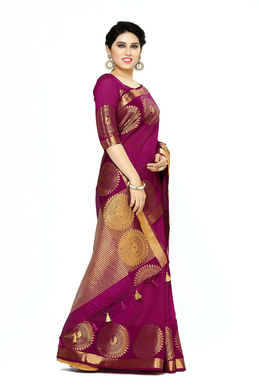 Mimosa Women's Purple Tussar Silk Banarasi Saree | Swadesiicart