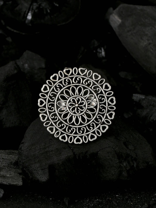 NVR Women Oxidised Silver-Plated Adjustable Finger Ring | Swadesiicart