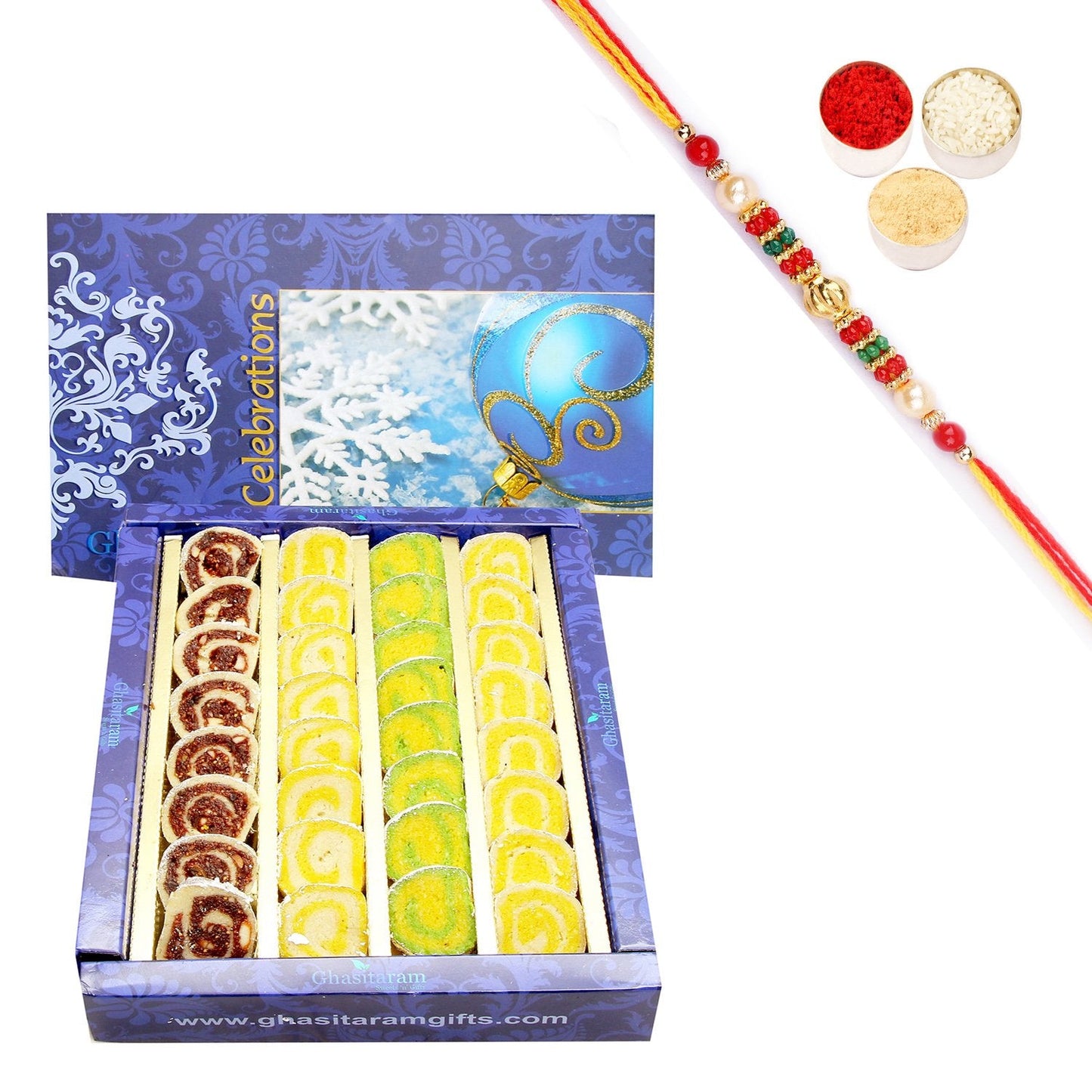 Ghasitaram Assorted Moons Box With Pearl Beads Rakhi | Swadesiicart