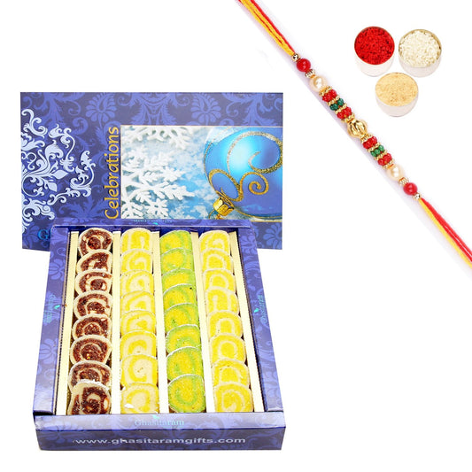 Ghasitaram Assorted Moons Box With Pearl Beads Rakhi | Swadesiicart