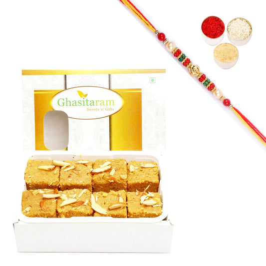 Ghasitaram Nani's Special Besan Barfi With Pearl Beads Rakhi | Swadesiicart