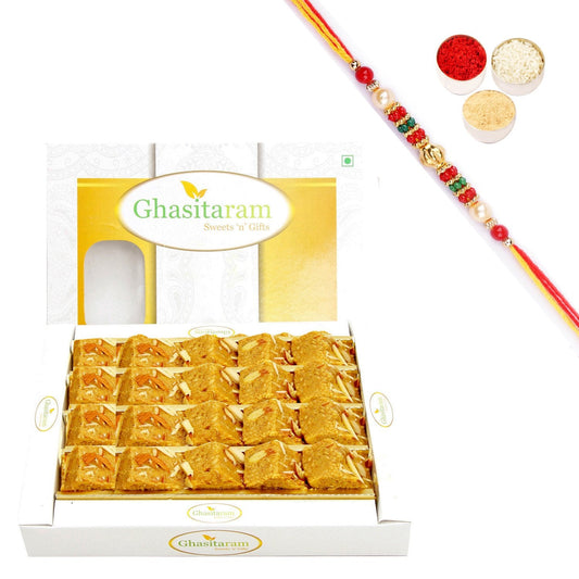 Ghasitaram Nani's Special Besan Barfi With Pearl Beads Rakhi | Swadesiicart