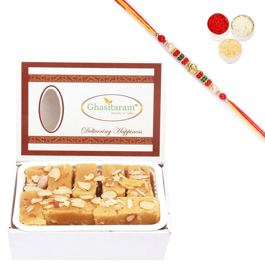 Ghasitaram Soft Mysore pak With Pearl Beads Rakhi | Swadesiicart