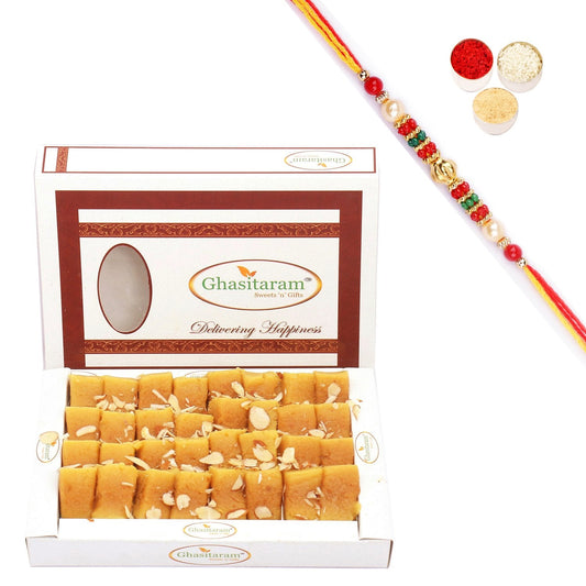 Ghasitaram Soft Mysore pak With Pearl Beads Rakhi | Swadesiicart